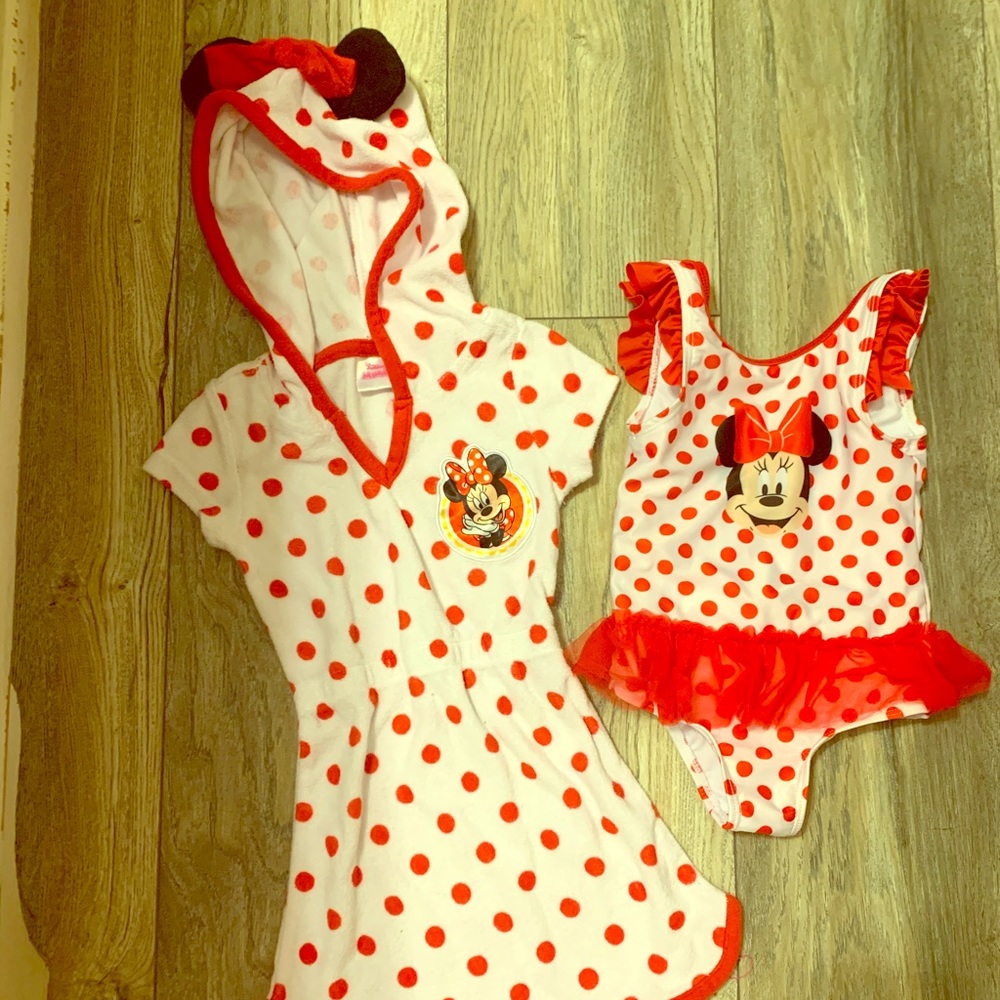 Disney Minnie Mouse swimsuit and coverup 24m/2T